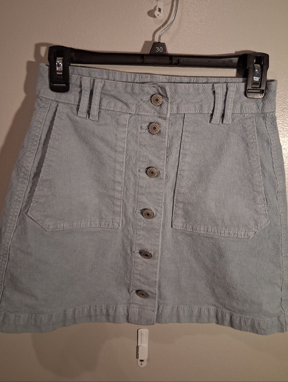 American Eagle Button-Front Light Blue Corduroy Skirt Size S